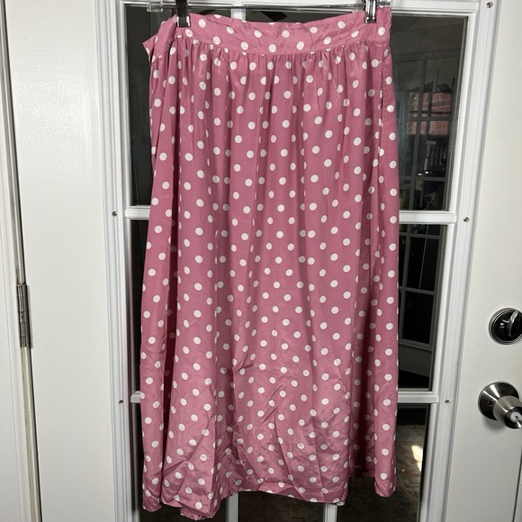 Career Guild Dresses & Skirts - Vintage Career Guild Pink Polka Dot Pleated‎ Midi Skirt A-Line Size 14 80s